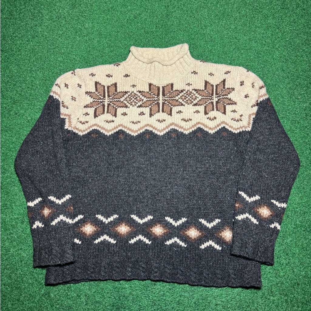 Vintage 80s 90s Eddie Bauer Wool Sweater, Mock Turtleneck Cozy Comfy (Small)